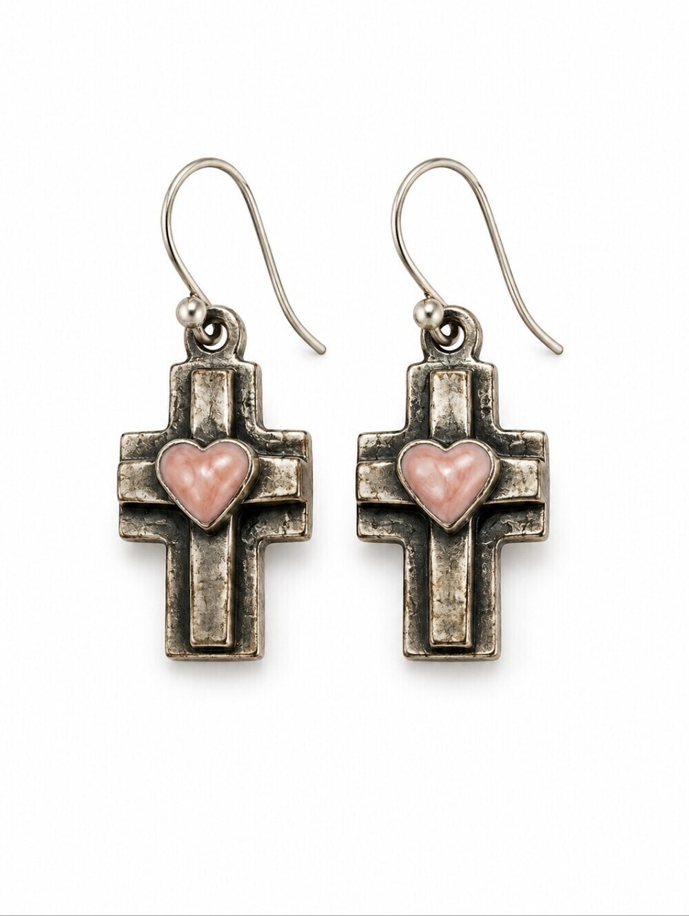 Vintage Dainty Cross Heart Dangle Hook Earrings
